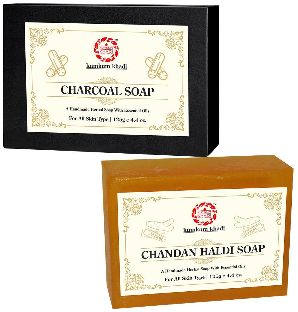 

Kumkum Khadi Herbal Charcoal 125g Chandan Haldi Soap 125g (Pack of 2)