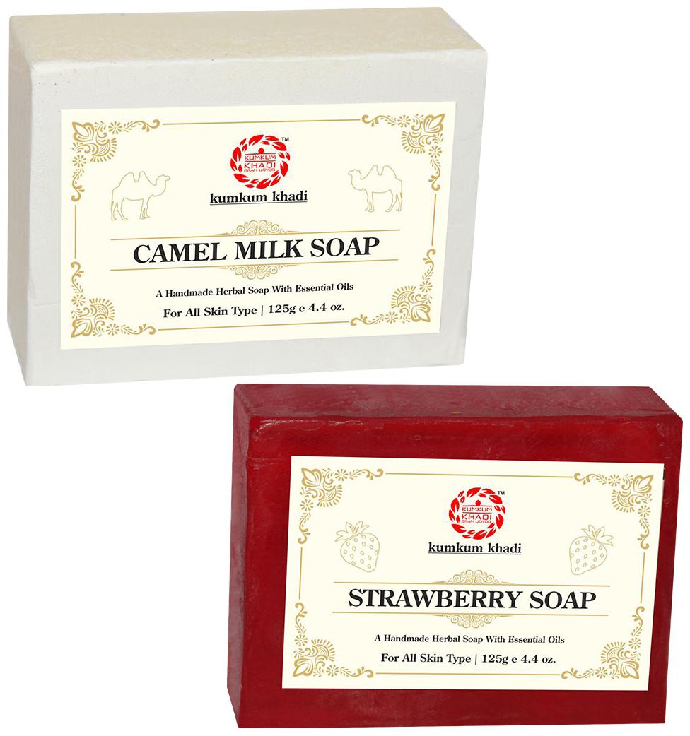 

Kumkum Khadi Herbal Camel Milk and Strawberry Soap -125g (Pack of 2)