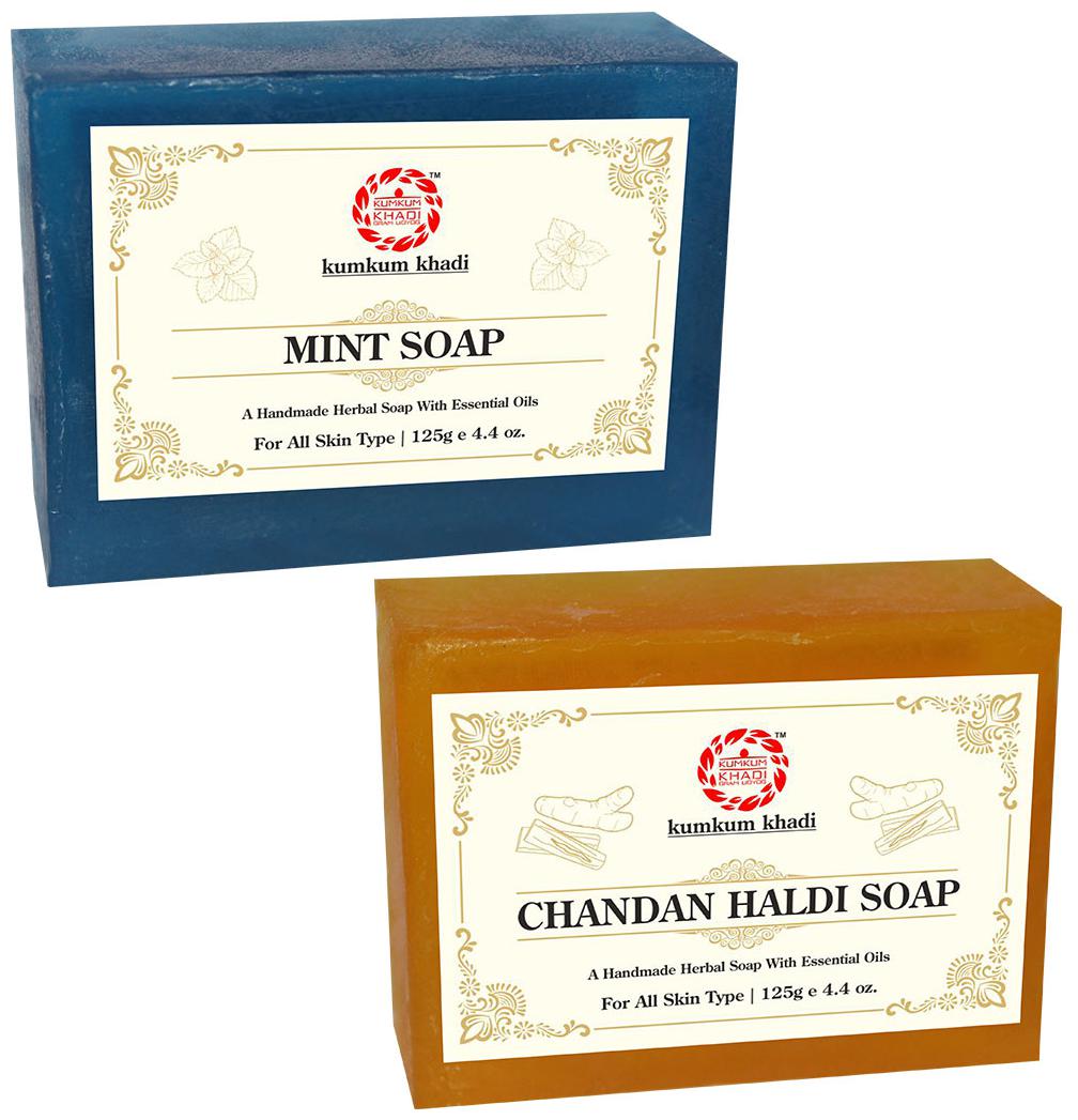 

Kumkum Khadi Herbal Mint 125g Chandan Haldi Soap 125g (Pack of 2)