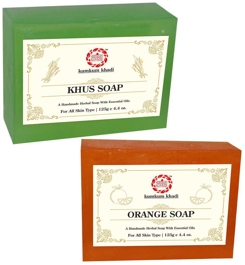 

Kumkum Khadi Herbal Khus and Orange Soap -125g (Pack of 2)