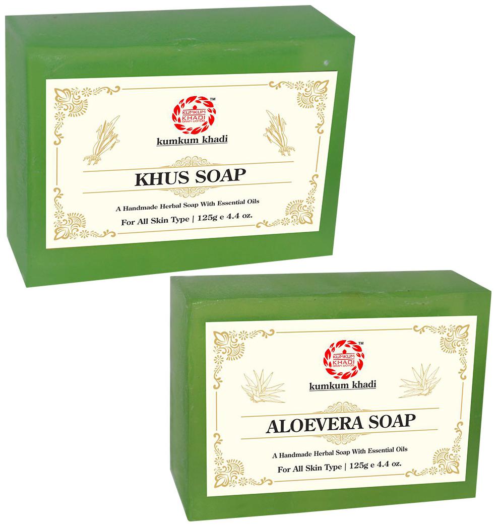 

Kumkum Khadi Herbal Khus 125g Aloevera Soap 125g (Pack of 2)