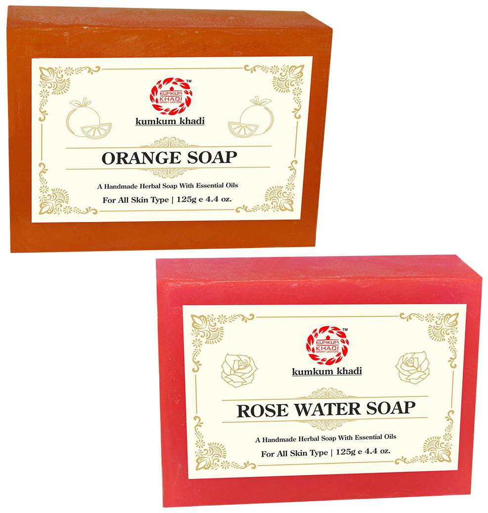 

Kumkum Khadi Herbal Orange and Rose Water Soap 125 g Each ( Pack Of 2 )
