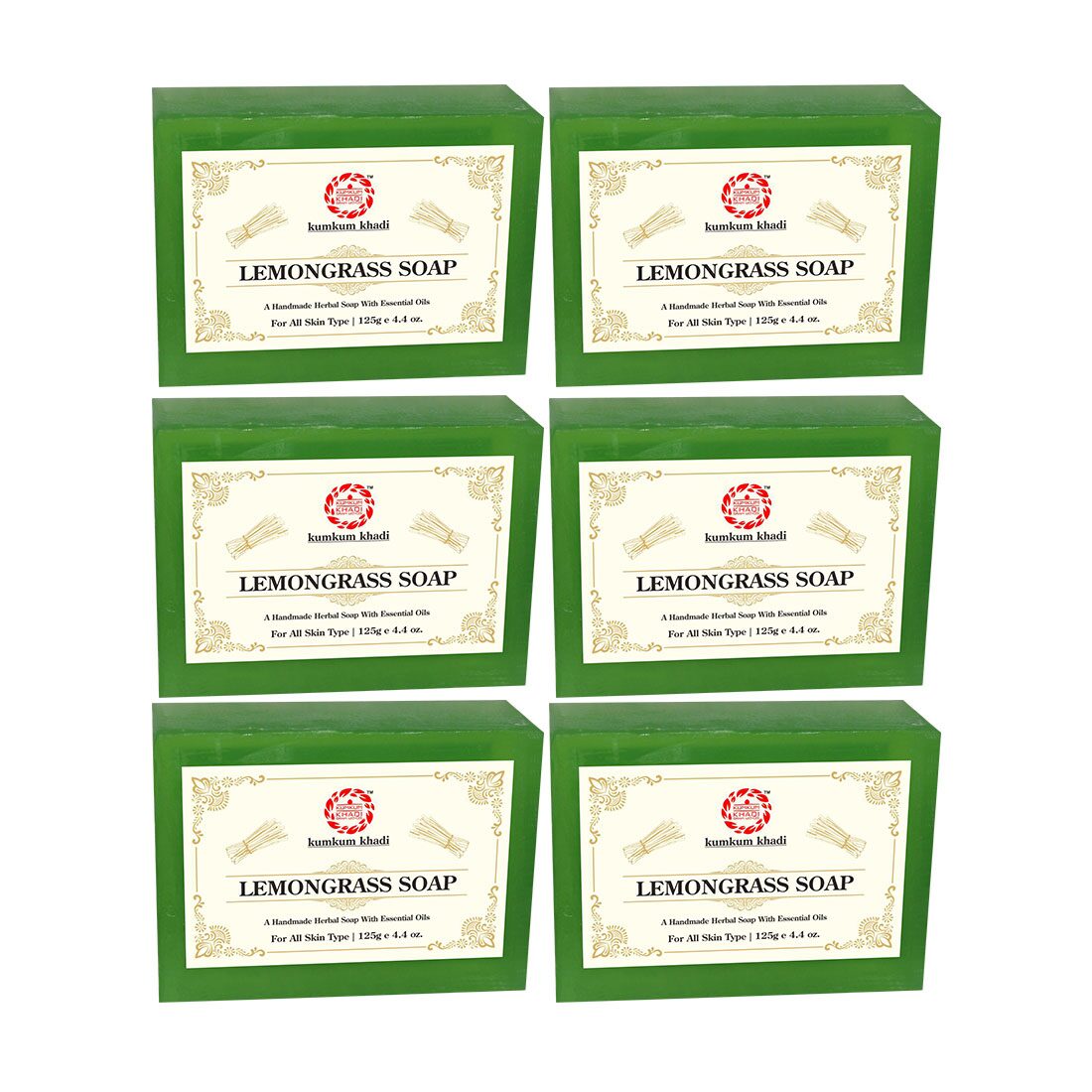 

Kumkum Khadi Herbal Lemongrass Soap 125g (Pack of 6)
