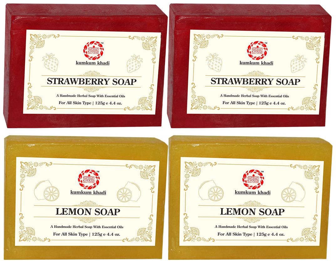

Kumkum Khadi Herbal Strawberry and Lemon Soap 125g (Pack of 4)