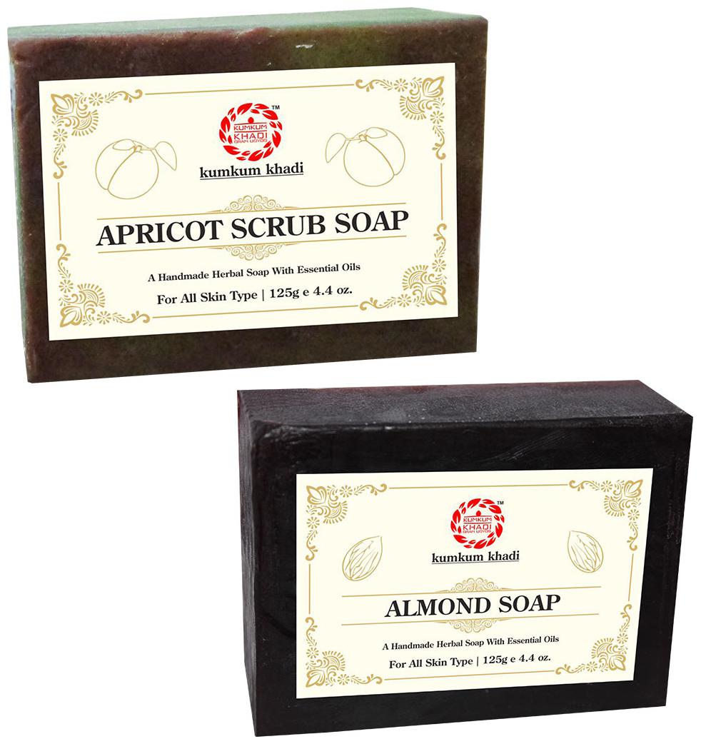 

Kumkum Khadi Herbal Apricot Scrub and Almond Soap -125g (Pack of 2)