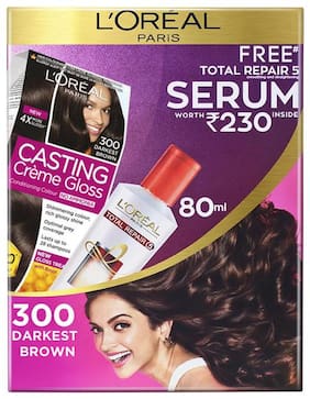 Buy L Oreal Paris Casting Creme Gloss Hair Colour 400 Dark Brown With Free Total Repair 5 Serum 239 5 G Online At Low Prices In India Paytmmall Com