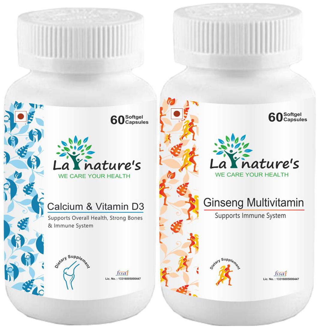 

La Nature s Calcium Vitamin D3 Ginseng Multivitamin 60 Capsules (Pack of 2)