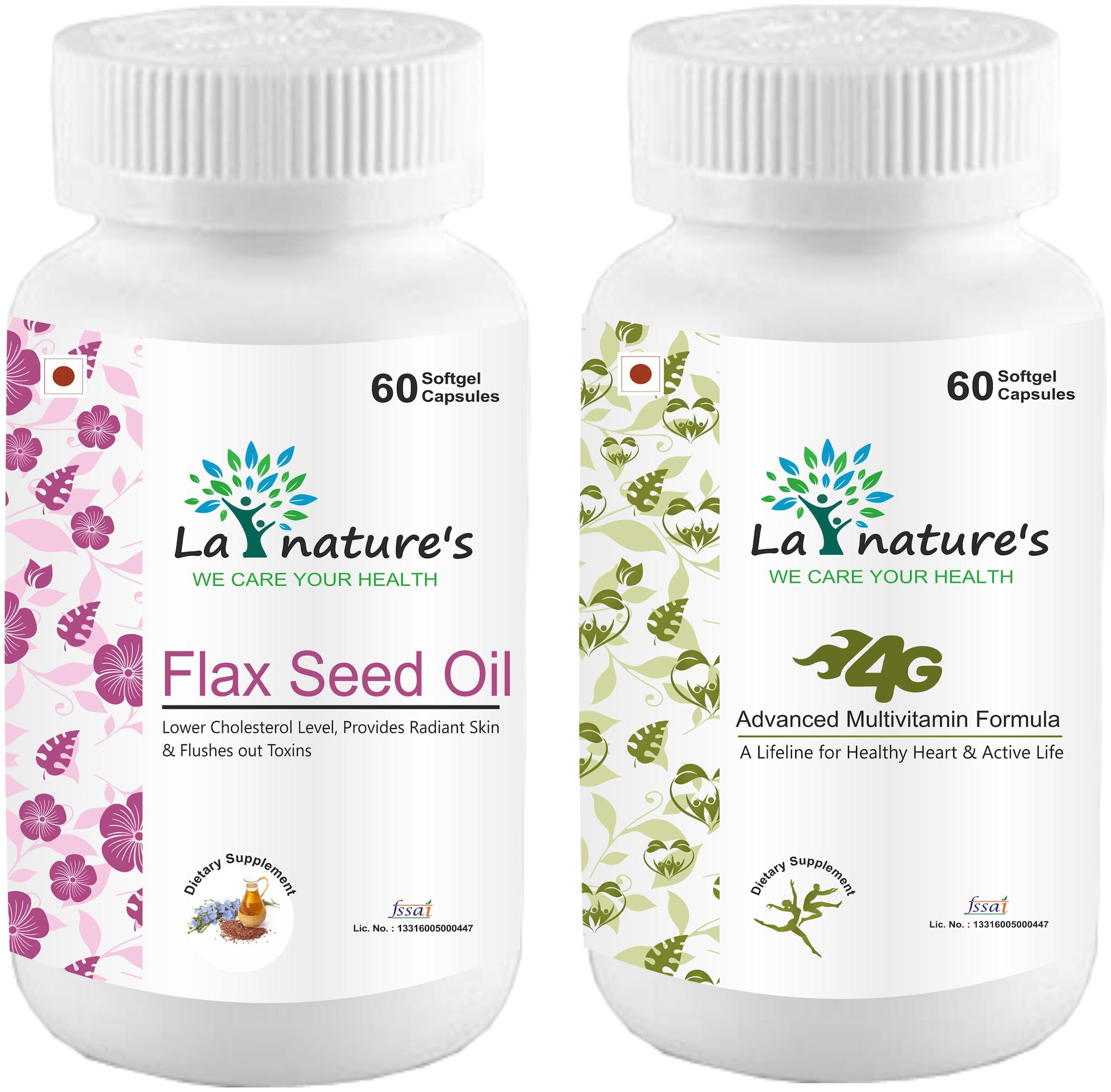 

La Nature s Flax Seed Oil with 4G Advanced Multivitamin Formula 60 Capsules (Pack of 2)