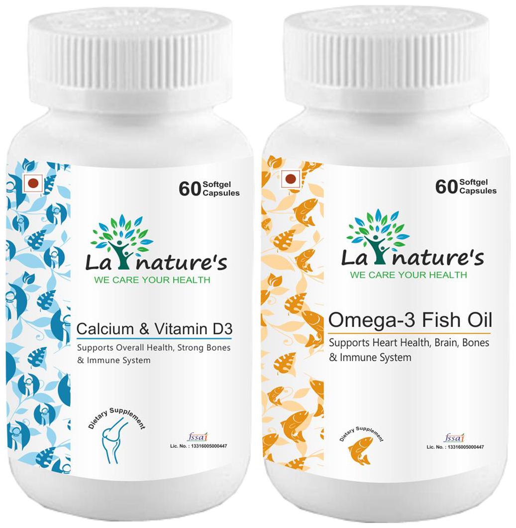 

La Nature s Calcium Vitamin D3 Fish Oil Omega 3 1000mg 60 Capsules (Pack of 2)