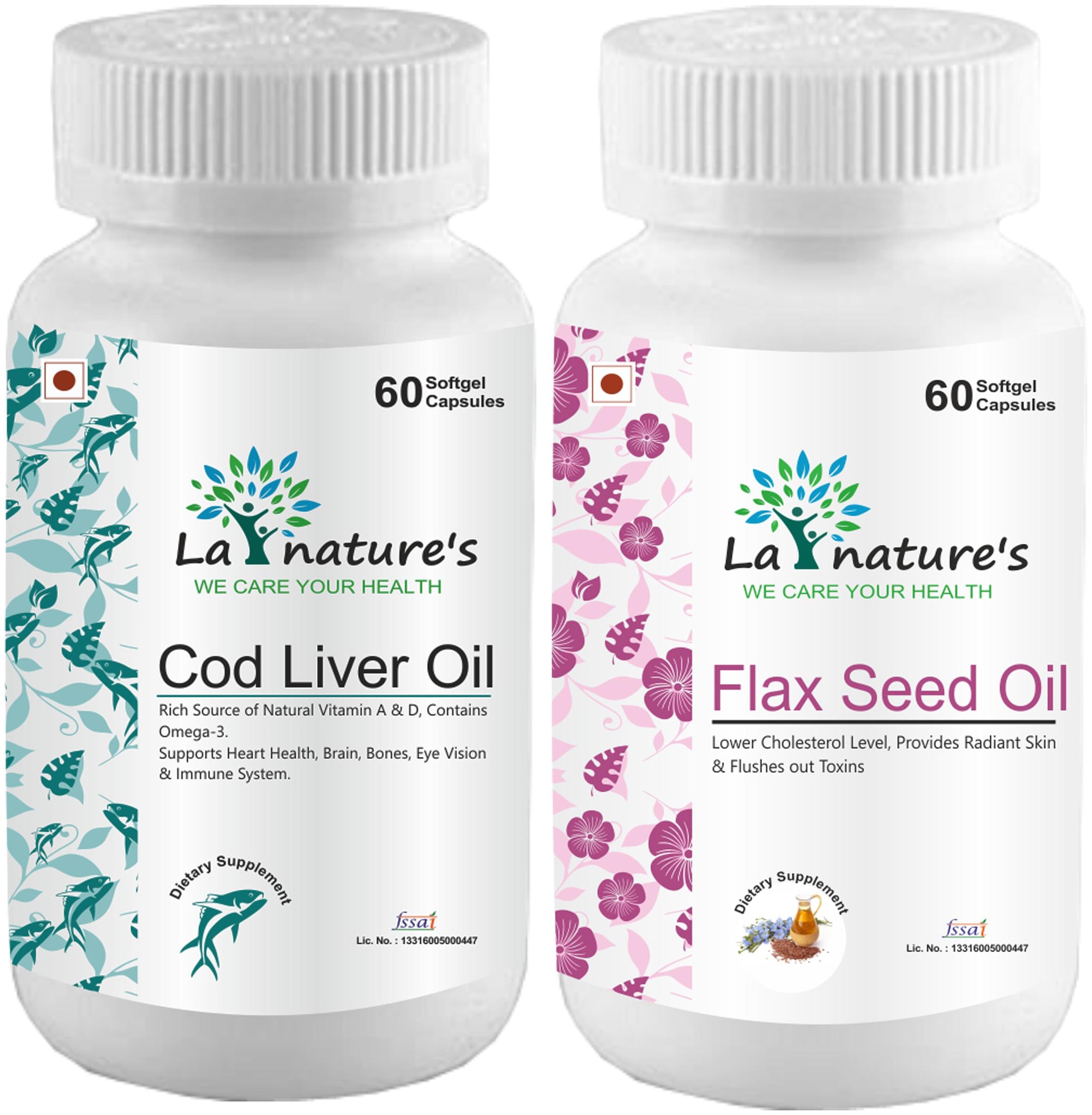 

La Nature s Cod Liver Oil with Flax Seed Oil 1000Mg 60 Capsules (Pack of 2)