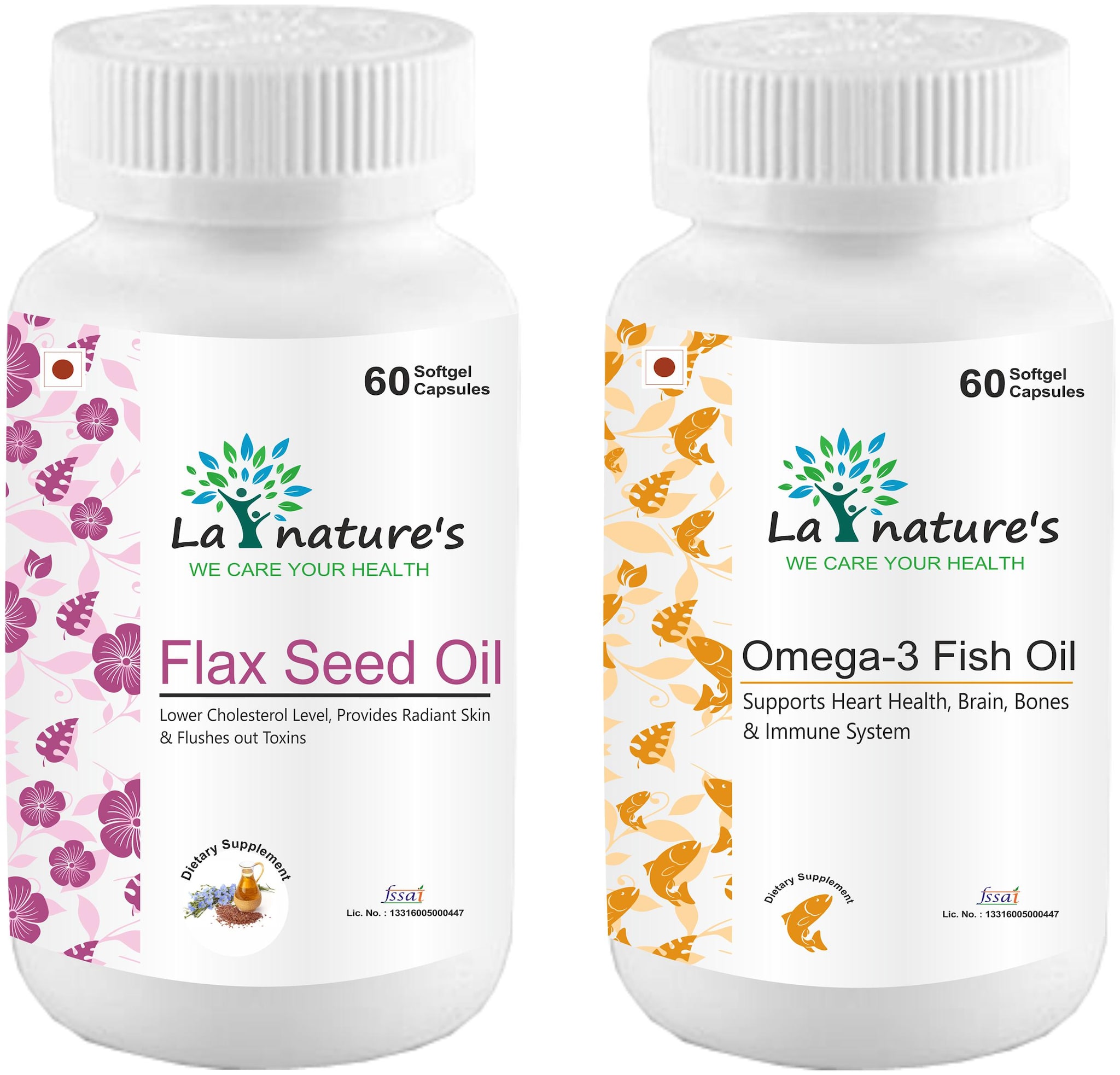 

La Nature s Flax Seed Oil with Fish Oil Omega 3 1000Mg 60 Capsules (Pack of 2)