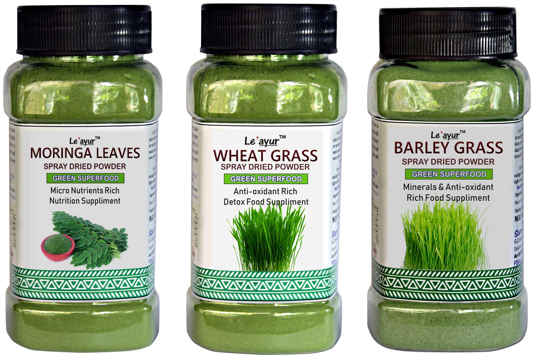 

Le ayur Barley Grass Powder 150g Moringa Leaves Powder 150g And Wheatgrass Powder 150g(Pack of 3)
