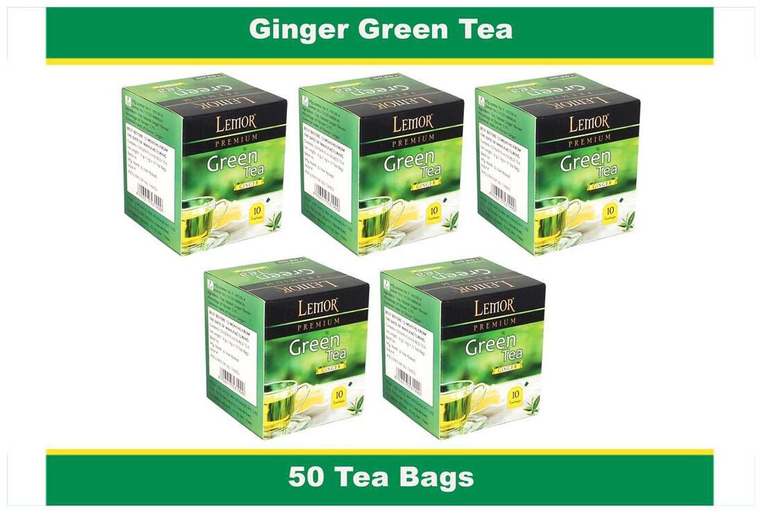 

Lemor Ginger Green Tea Bag with Natural ingredients and No added preservative best for weight loss Aids in detox Rich in antioxidant (5 x 10 Tea Bags)