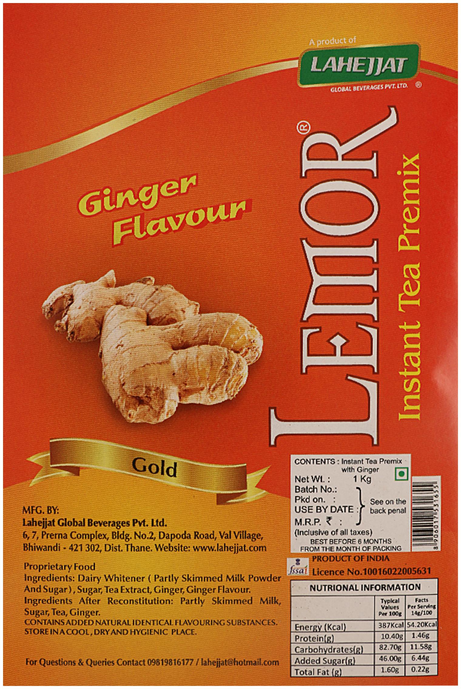 

Lemor Gold Ginger Flavour Instant Tea Premix 1 kg Adrak Chai Premix Tea for Vending Machine Ready to drink tea