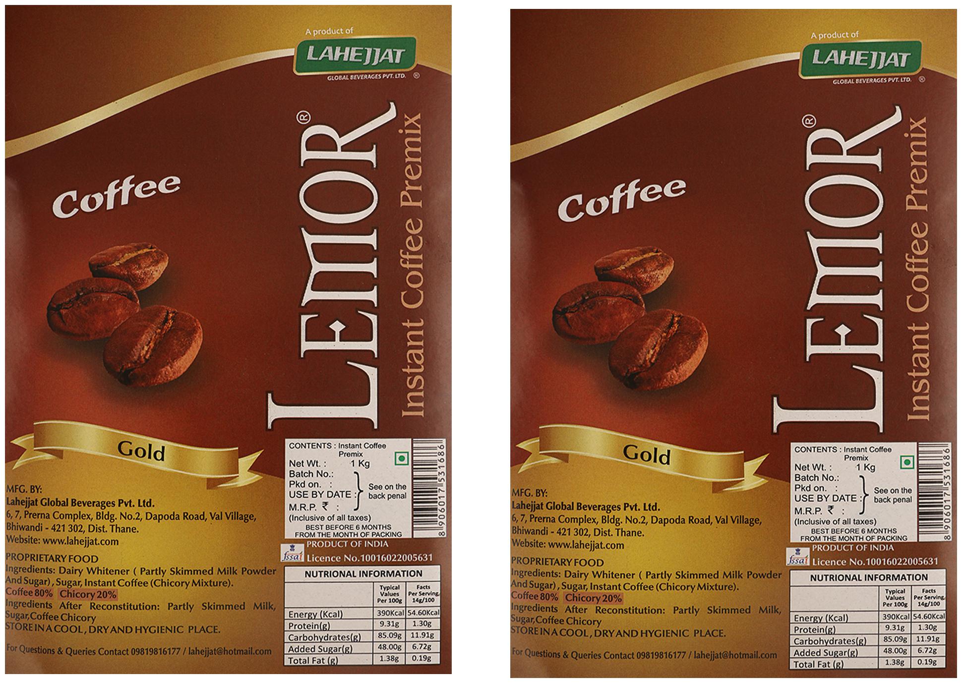 

Lemor Instant Premix Coffee Brew 1kg x 2 Coffee premix for vending machine Ready to drink Coffee