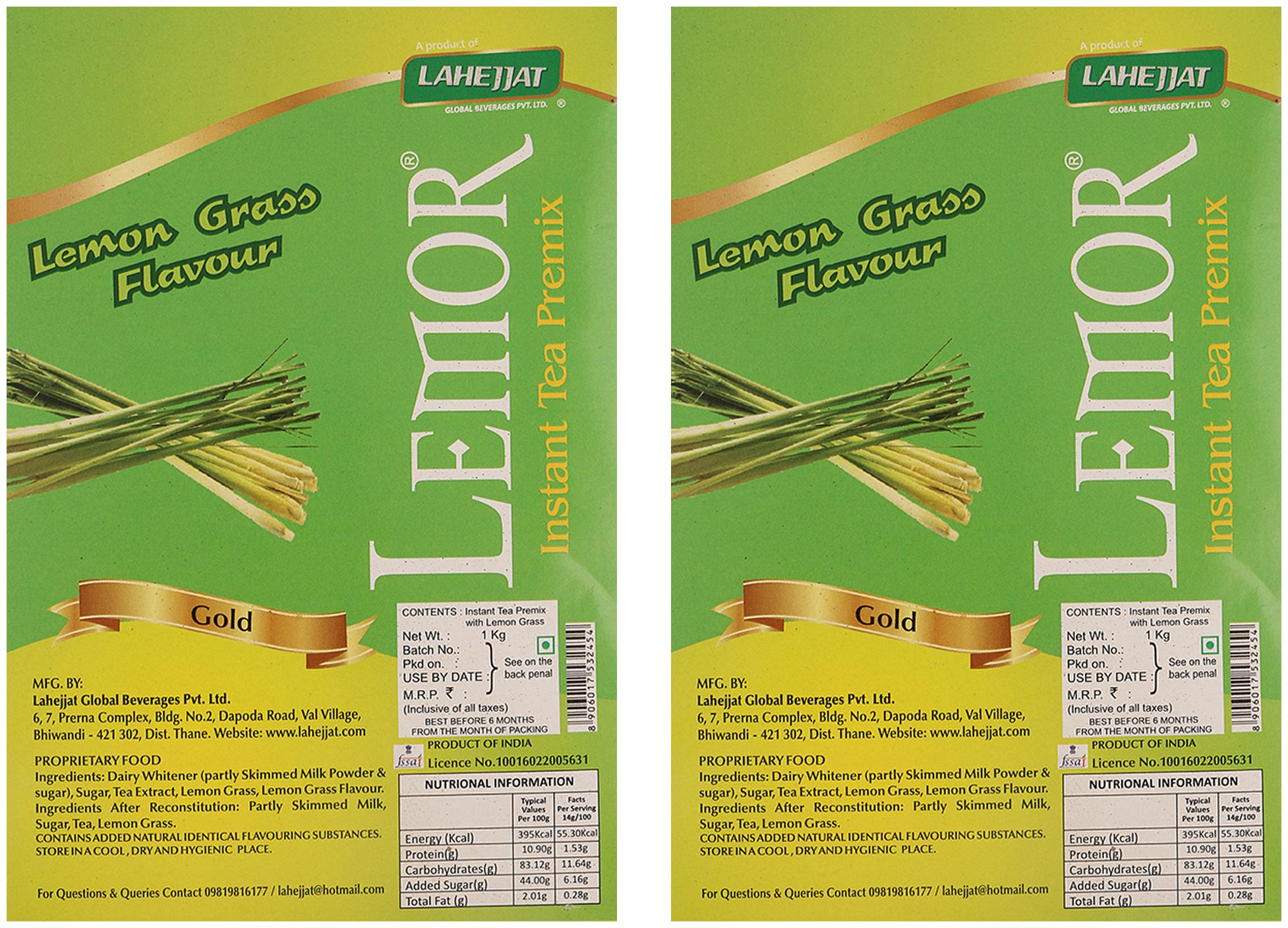 

Lemor Gold Lemongrass Flavour Instant Tea Premix 1 kg x 2 Premix Tea for Vending Machine Ready to drink tea