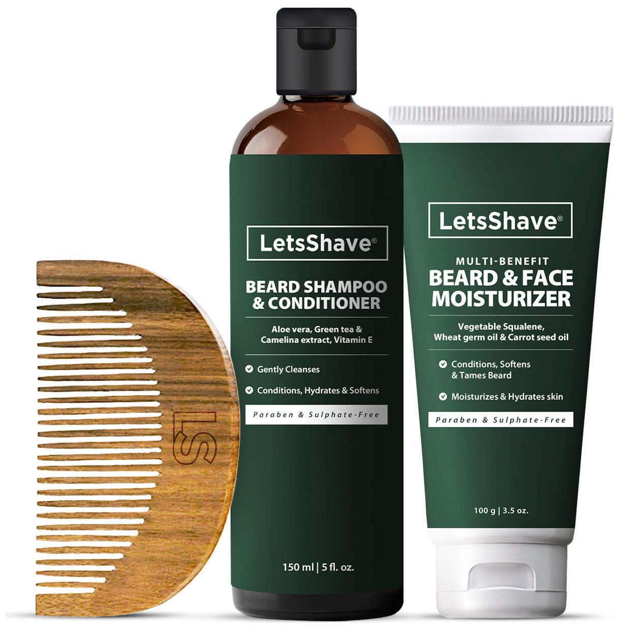 

LetsShave Beard Power Kit for men Beard Shampoo Conditioner 150 ml Beard Face Moisturizer 100g Beard Comb (Pack Of 3)