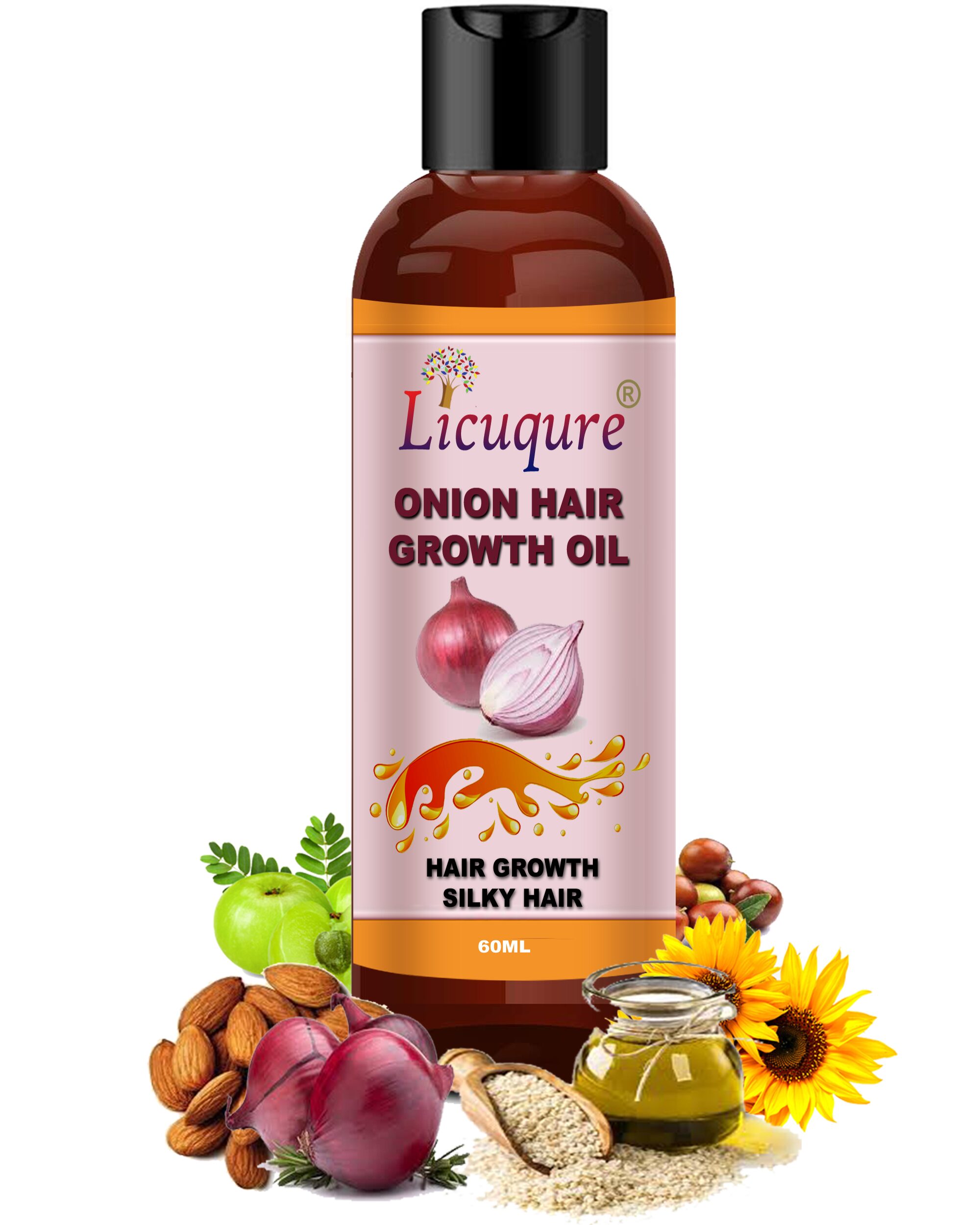 

Licuqure Onion Hair Growth Oil With Blend Of Essential Oils For Hair Fall Dandruff For Men Women Hair Oil (60 ml)(Pack of 1)