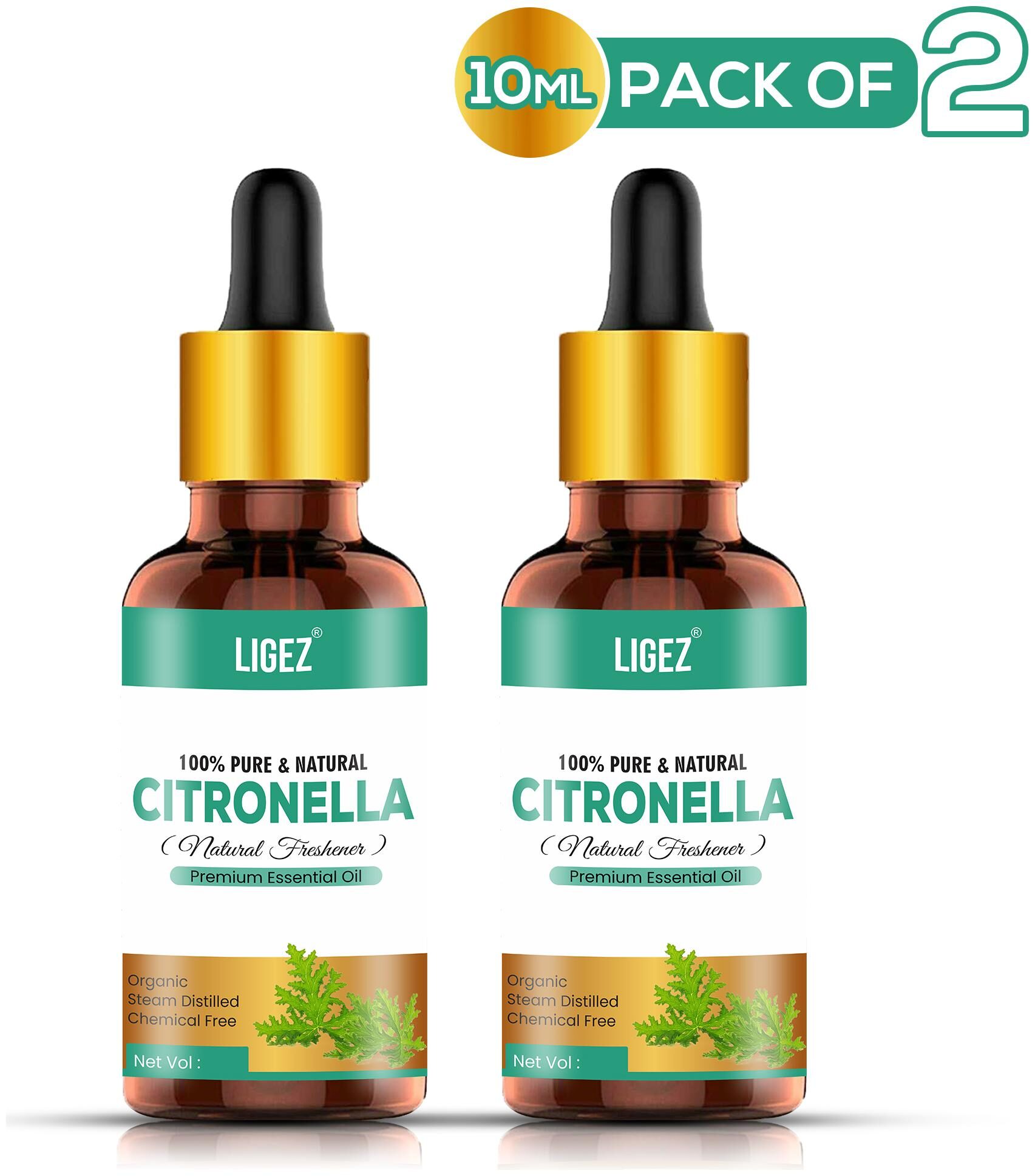 

Ligez 100 Organic Citronella Essential Oil 10 ml- (Pack of 2)