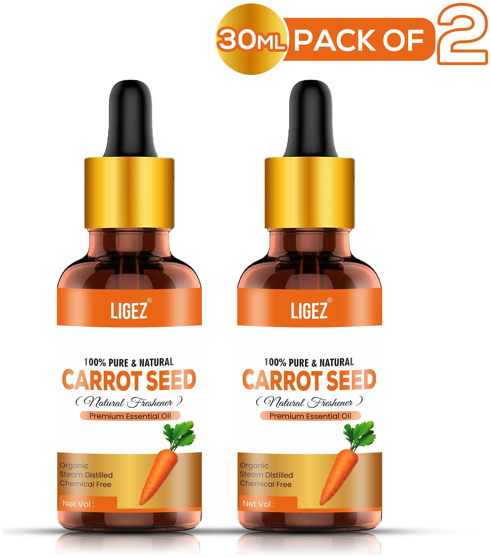 

Ligez Premium Carrot Seed Essential Oil Natural Undiluted For Skin Hair 30 ml- (Pack of 2)