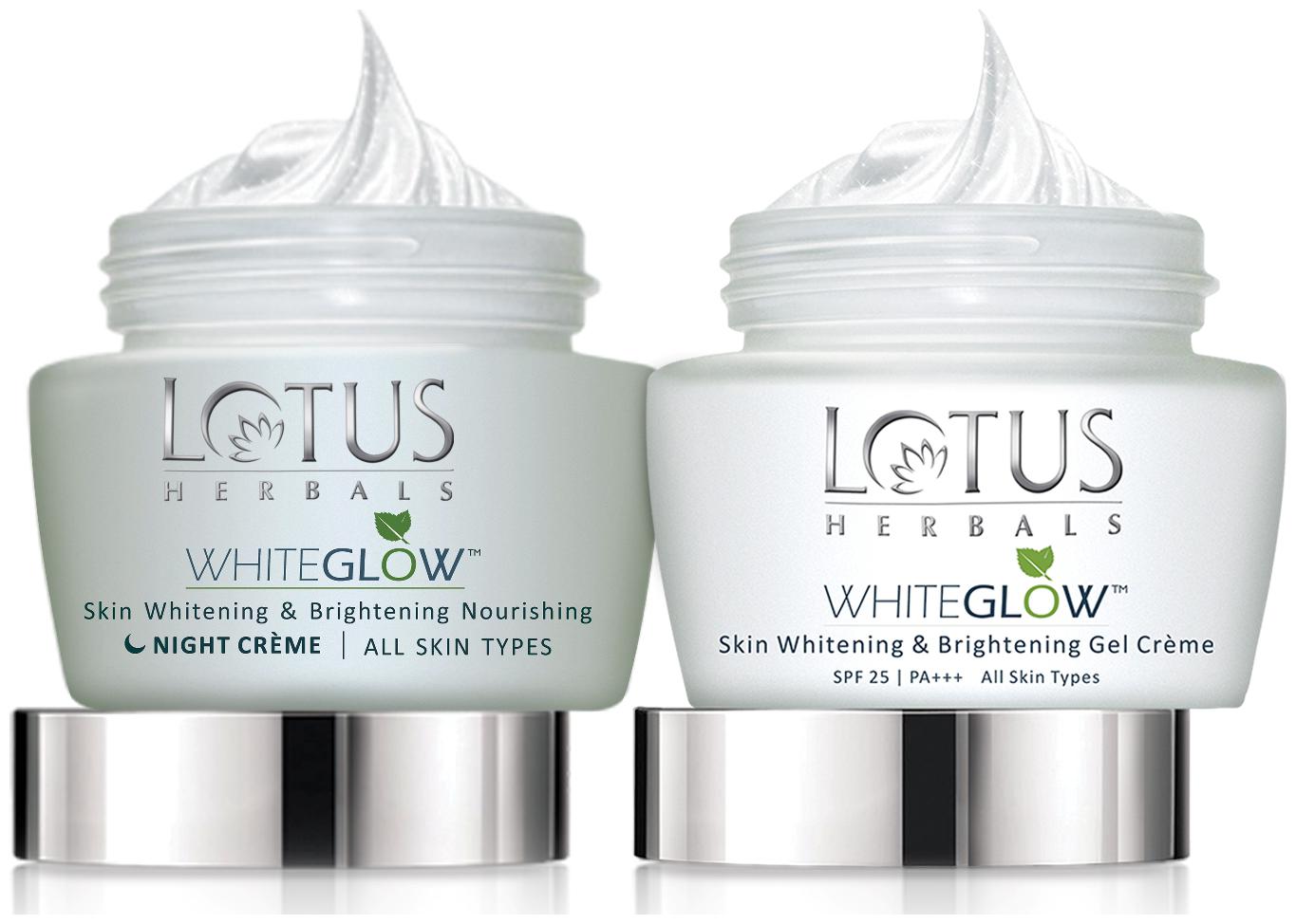 

Lotus Herbals White Glow Skin Whitening Fairness Lightening Nourishing Night Cream 60 g And Whitening Fairness Lightening Gel Cream 60 g