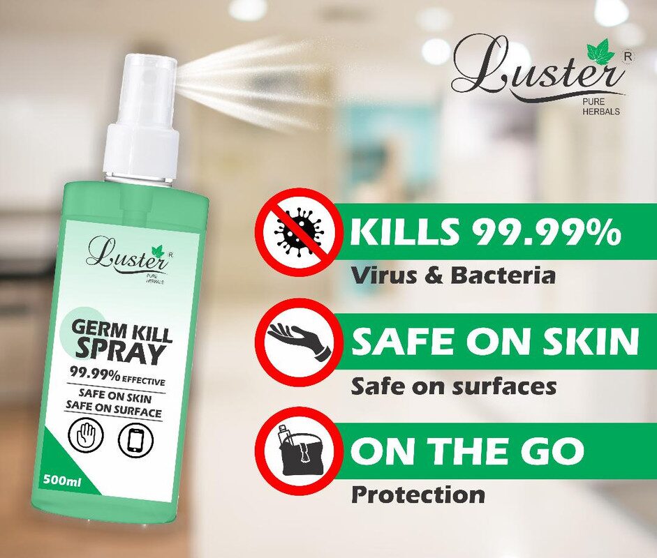 

Luster Germ Kill Spray 99 99 Effective Sanitizer (Safe on Skin Safe on Surface)-500 ml