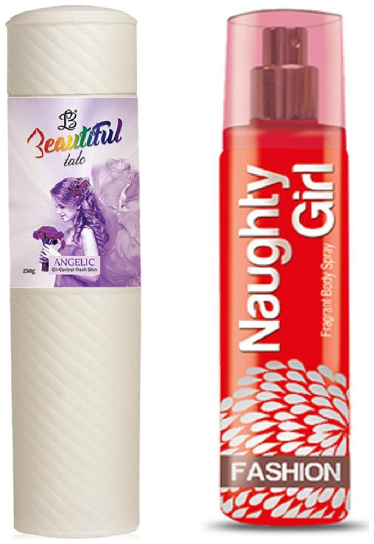 

BEAUTIFUL ANGELIC Perfumed Talc 250g Naughty Girl FASHION No Gas Perfume Spray 135 ml (Pack of 2 for Women)