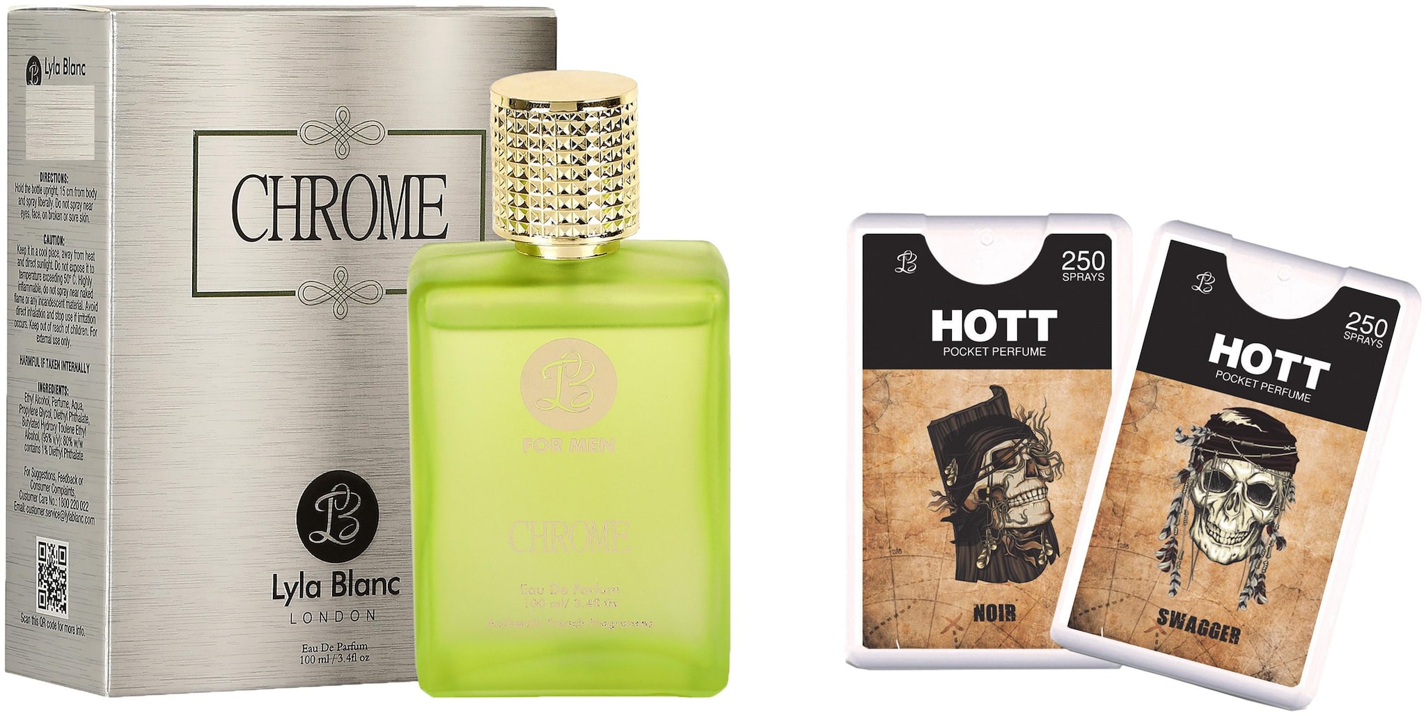 

Lyla Blanc Edp Chrome Perfume (100 ml) 2 Pocket Perfume (18 ml each) Combo Offer For Men (Pack of 3)