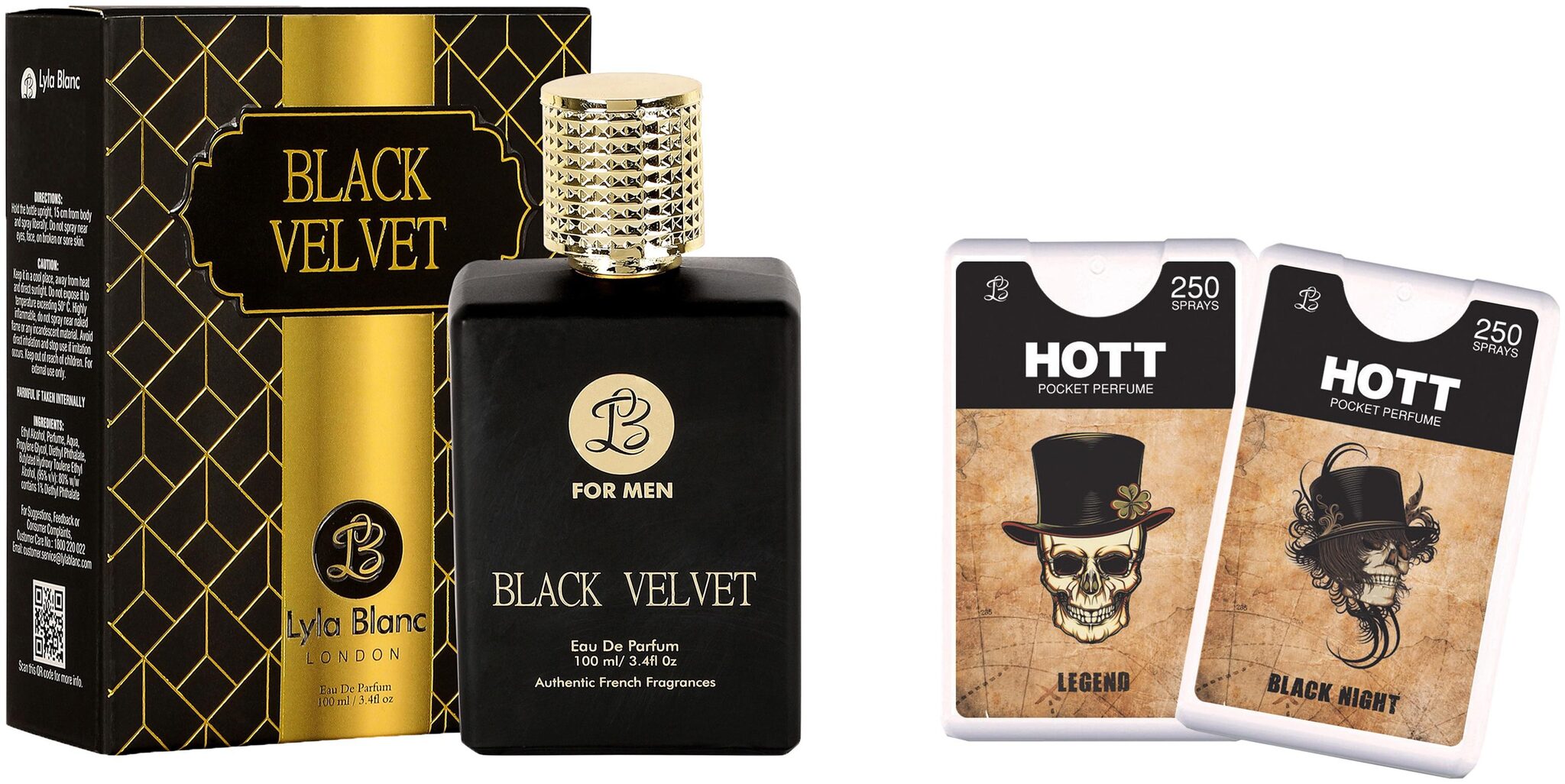 

Lyla Blanc Edp Black Velvet Perfume (100 ml) 2 Pocket Perfume (18 ml each) Combo Offer For Men (Pack of 3)