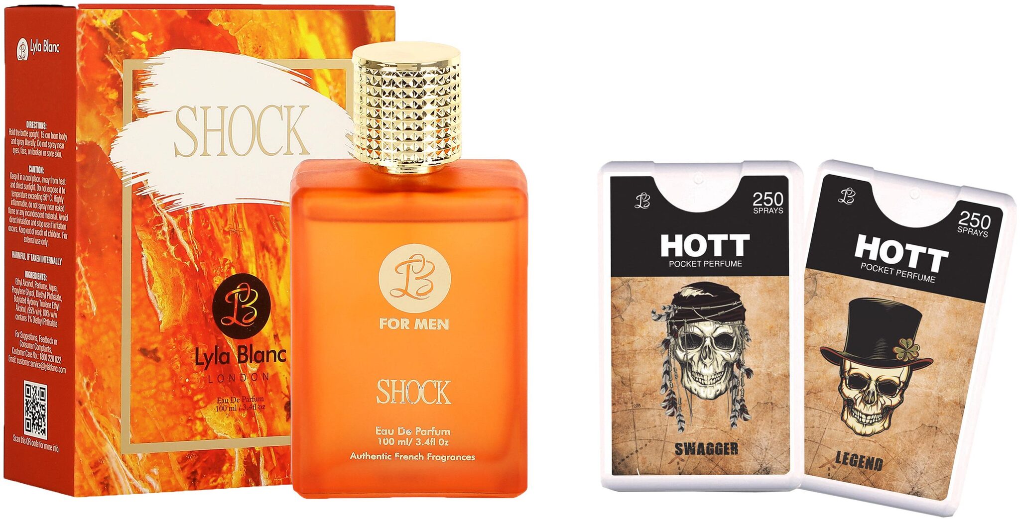 

Lyla Blanc Edp Shock Perfume (100 ml) 2 Pocket Perfume (18 ml each) Combo Offer For Men (Pack of 3)