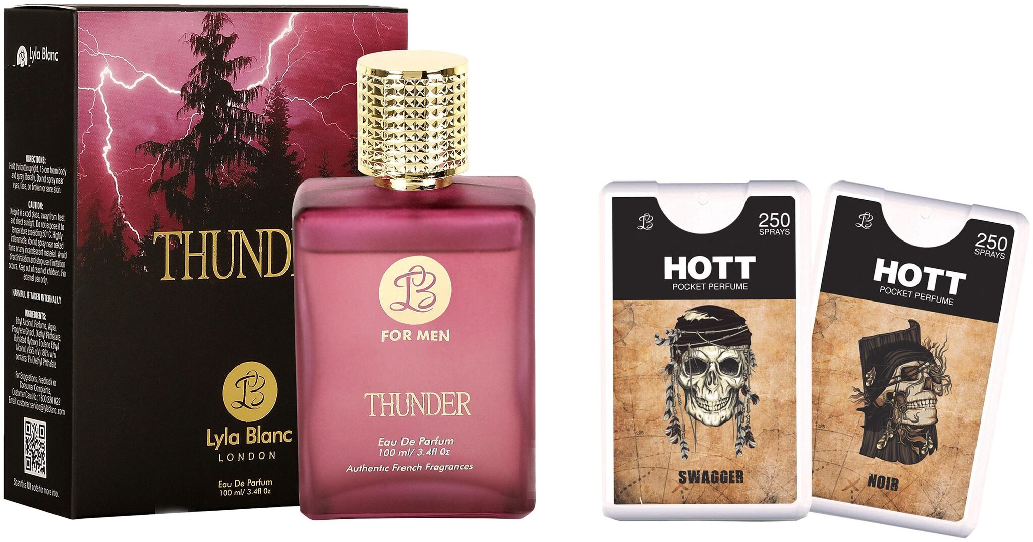 

Lyla Blanc Edp Thunder Perfume (100 ml) 2 Pocket Perfume (18 ml each) Combo Offer For Men (Pack of 3)