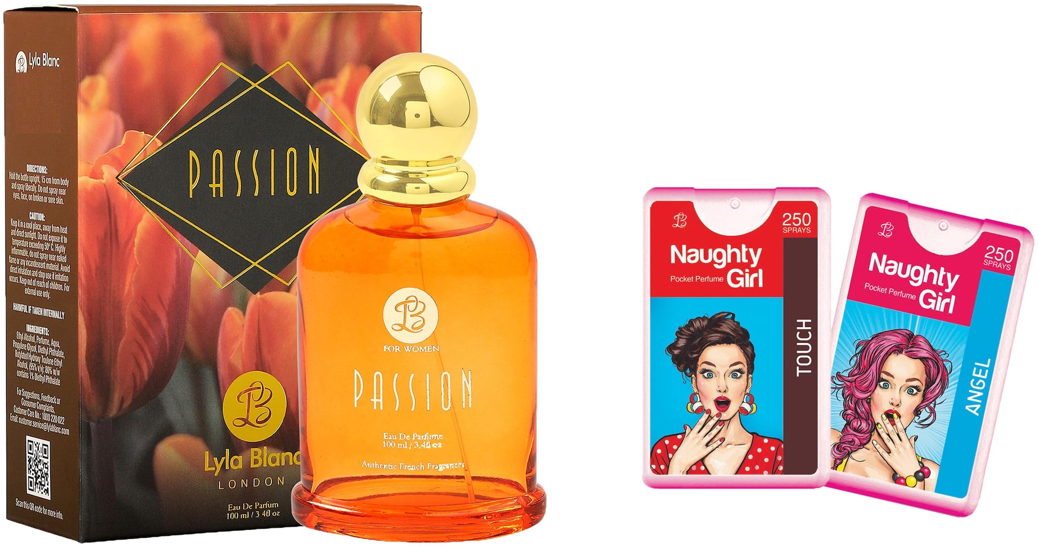 

Lyla Blanc Edp Passion Perfume (100 ml) 2 Pocket Perfume (18 ml each) Combo Offer For Women (Pack of 3)