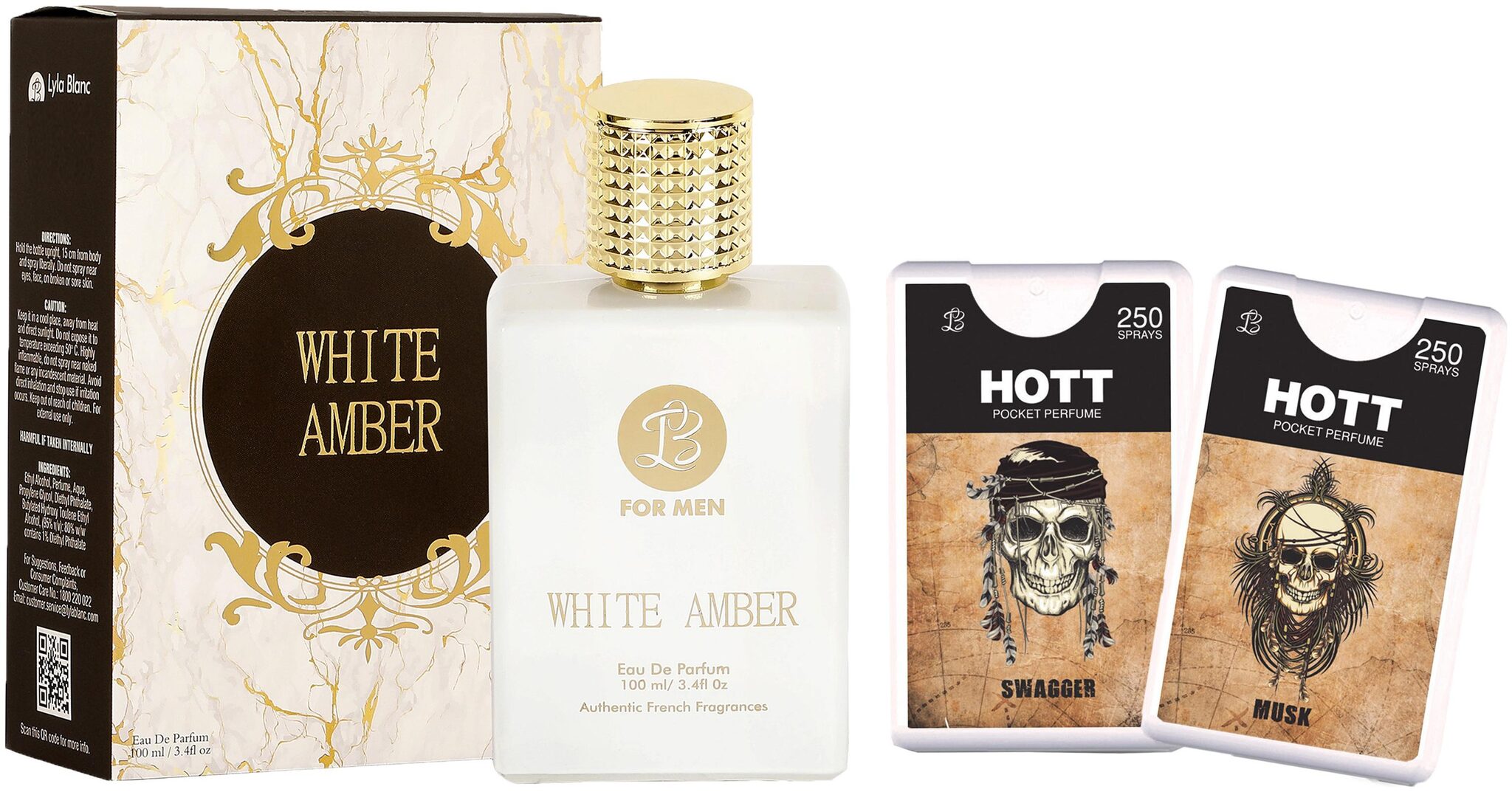 

Lyla Blanc Edp White Amber Perfume (100 ml) 2 Pocket Perfume (18 ml each) Combo Offer For Men (Pack of 3)