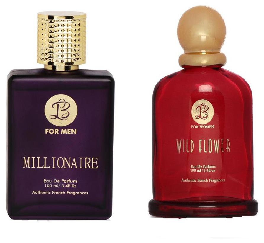 

Lyla Blanc EDP Mens MILLIONAIRE Lyla Blanc EDP Womens WILD FLOWER (Pack of 2 Perfume for Couple) (100ml each)