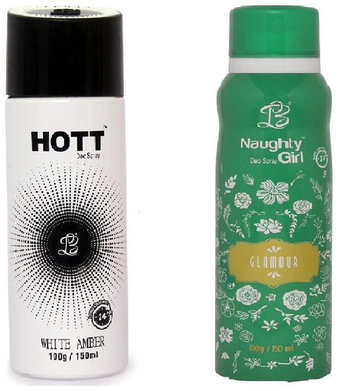 

HOTT Mens WHITE AMBER Naughty Girl GLAMOUR (Pack of 2 Gas Deodorant for Couple) (150ml each)