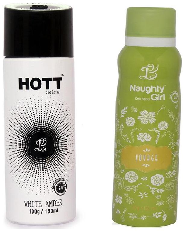 

HOTT Mens WHITE AMBER Naughty Girl VOYAGE (Pack of 2 Gas Deodorant for Couple) (150ml each)