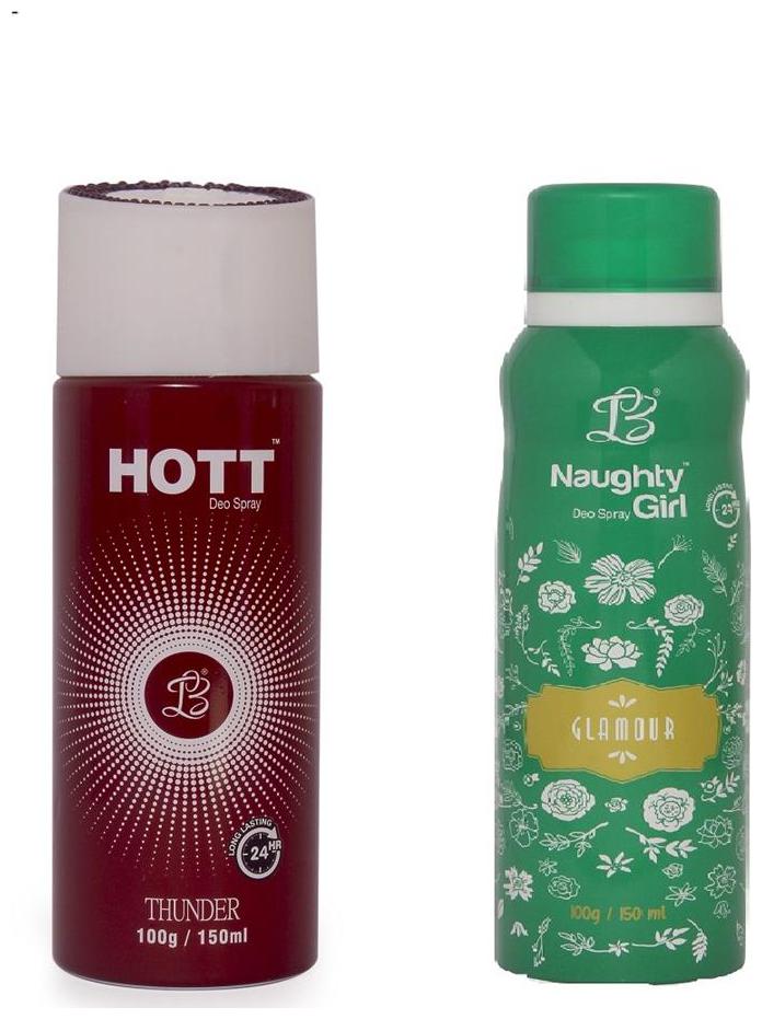 

HOTT Mens THUNDER Naughty Girl GLAMOUR (Pack of 2 Gas Deodorant for Couple) (150ml each)