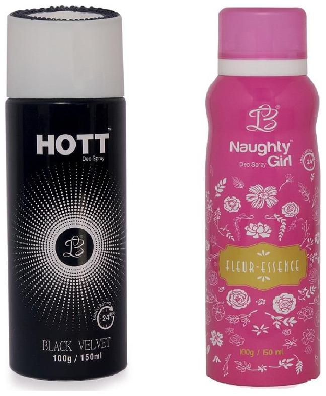 

HOTT Mens BLACK VELVET Naughty Girl FLEUR ESSENCE (Pack of 2 Gas Deodorant for Couple) (150ml each)
