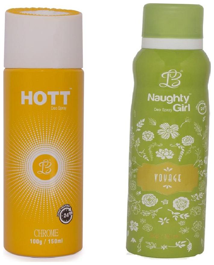 

HOTT Mens CHROME Naughty Girl VOYAGE (Pack of 2 Gas Deodorant for Couple) (150ml each)