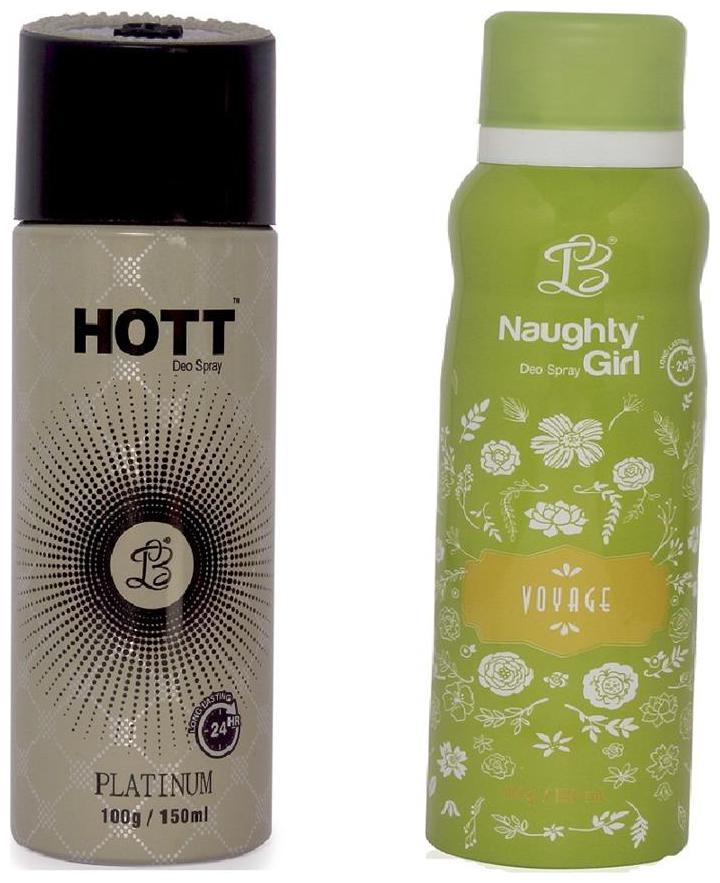 

HOTT Mens PLATINUM Naughty Girl VOYAGE (Pack of 2 Gas Deodorant for Couple) (150ml each)