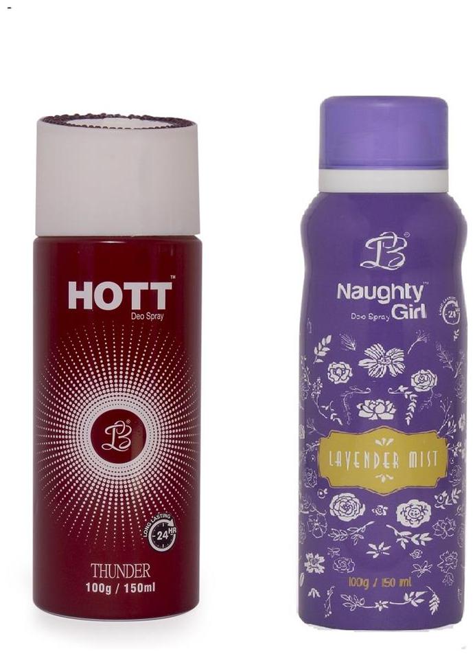 

HOTT Mens THUNDER Naughty Girl LAVENDER MIST (Pack of 2 Gas Deodorant for Couple) (150ml each)