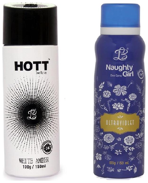 

HOTT Mens WHITE AMBER Naughty Girl ULTRAVOILET (Pack of 2 Gas Deodorant for Couple) (150ml each)