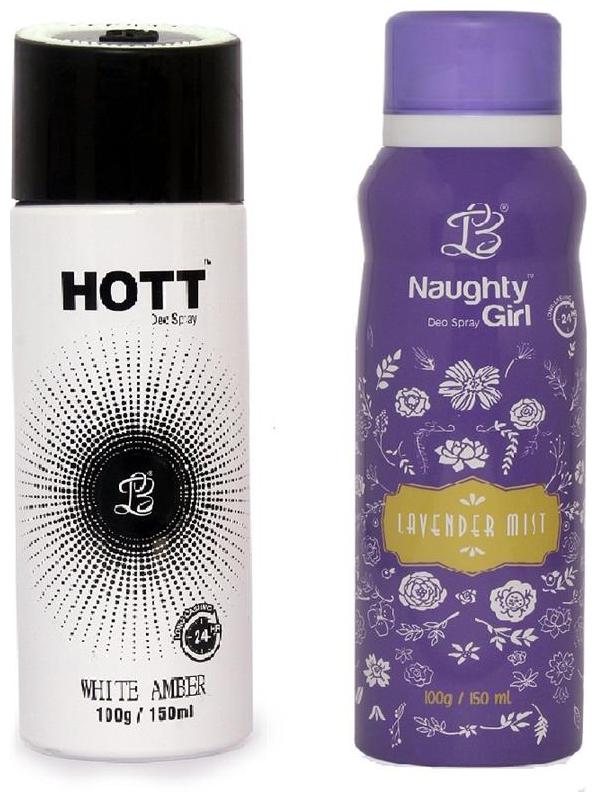 

HOTT Mens WHITE AMBER Naughty Girl LAVENDER MIST (Pack of 2 Gas Deodorant for Couple) (150ml each)