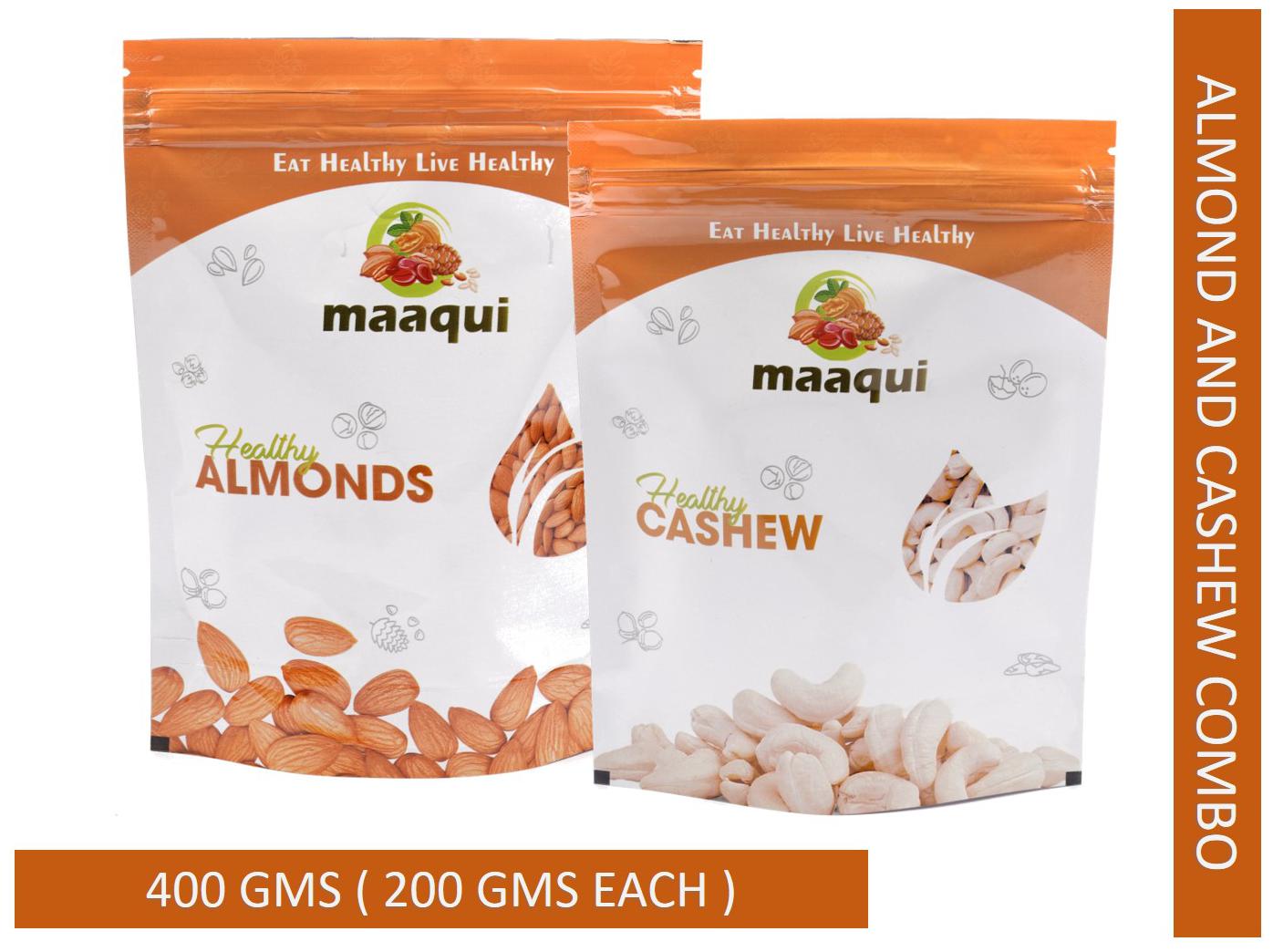 

maaqui Healthy Almond 200 Gm Cashew 200 Gm( Pack of 2 )