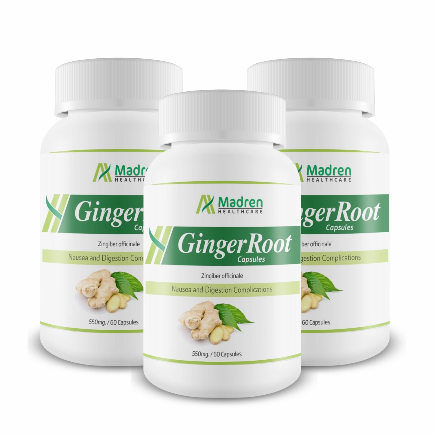 

Madren Ginger root Extract Dietary Supplement 550 mg 60 Capsules (Pack of 3)