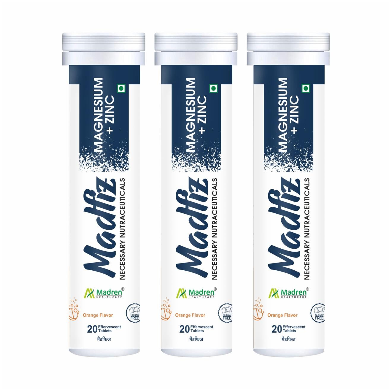 

Madren Healthcare MadFiz Magnesium and Zinc Vegetarian Effervescent With Orange Flavour 20 Tablets (Pack of 3)