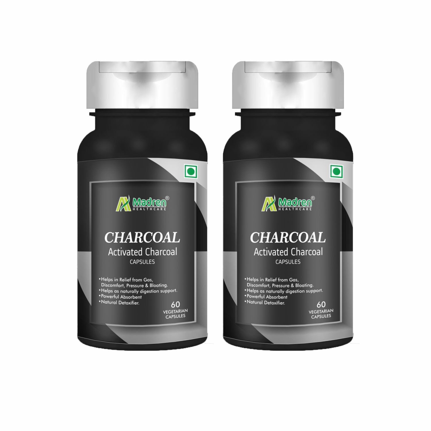 

Madren Healthcare Activated Charcoal 1000mg - 60 Vegetarian Capsules (Pack of 2)