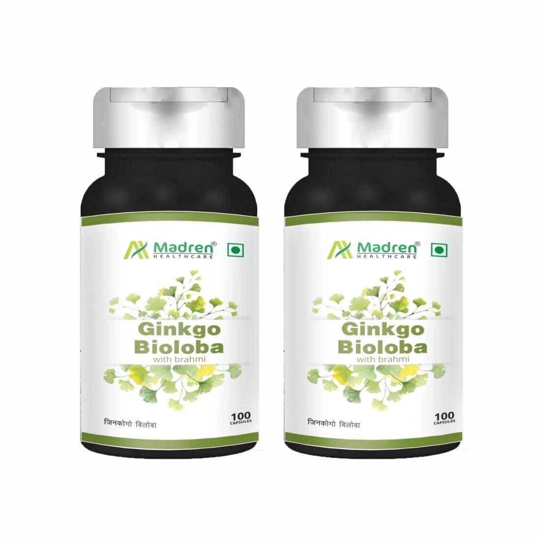 

Madren Healthcare Ginkgo Bioloba With Brahmi (Bacopa) 100 vegetarian Capsules (Pack of 2)