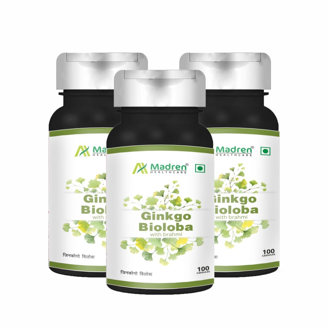 

Madren Healthcare Ginkgo Bioloba With Brahmi (Bacopa) 100 vegetarian Capsules (Pack of 3)
