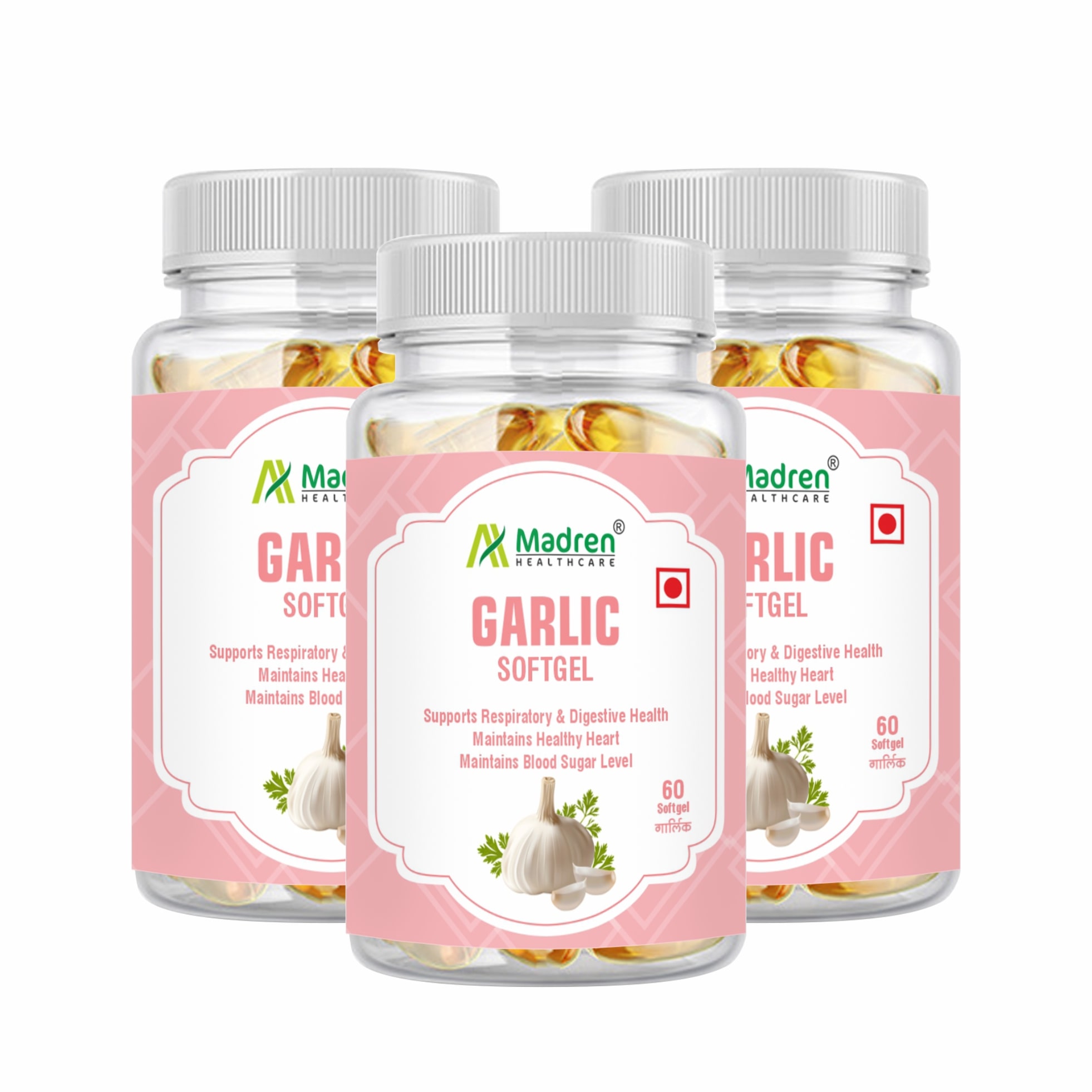 

Madren Healthcare Garlic Oil Softgel for Healthy Digestion Heart 60 capsules (Pack of 3)